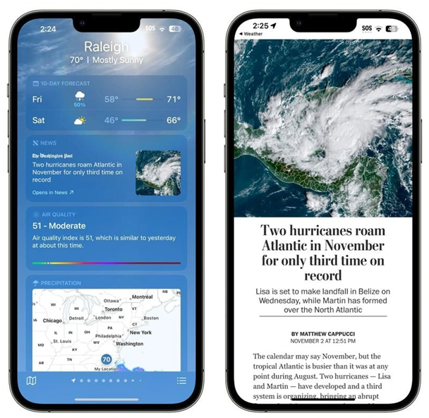 陆良苹果14维修分享iPhone 14手机如何看天气时顺带看新闻 