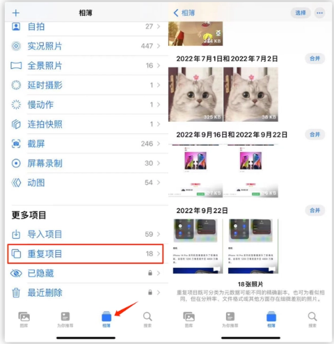 陆良苹果手机维修分享iOS 16 中相册重复项目功能使用方法 