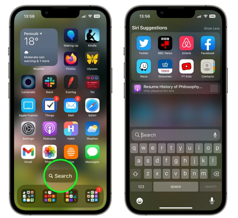 陆良苹果手机维修分享升级到 iOS 16 后，如何删除主屏幕上的搜索按钮 